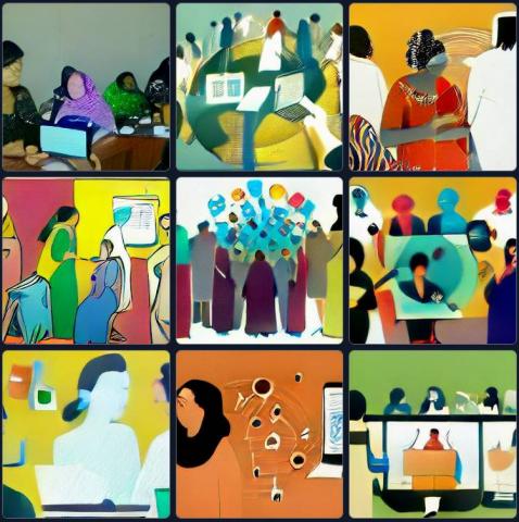 AI produced images from https://www.craiyon.com/ with input "Women and Digital Political Communication in Non-Western Societies" AI produced images from https://www.craiyon.com/ with input "Women and Digital Political Communication in Non-Western Societies"