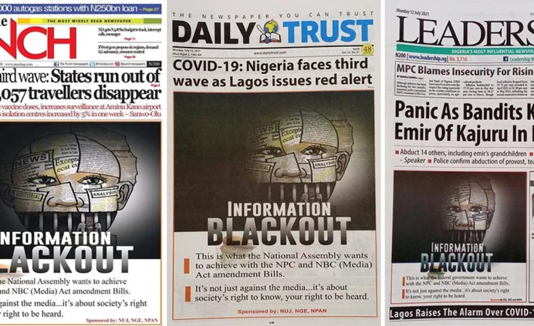 Newspaper front pages for the “Information Blackout” campaign