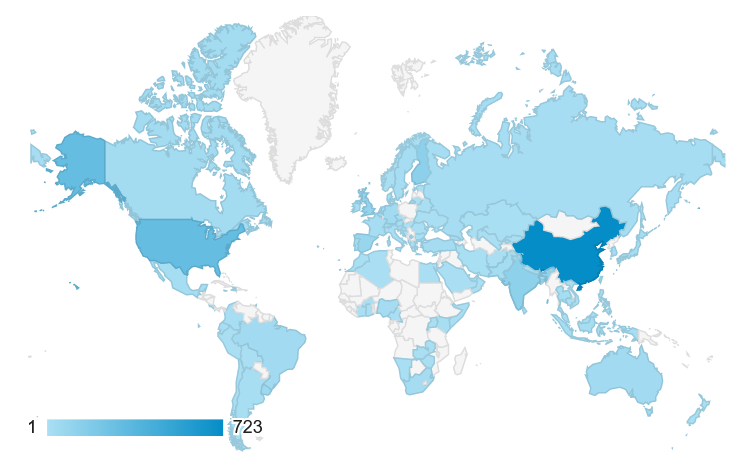 map Thousands of visitors from at least 98 different countries
