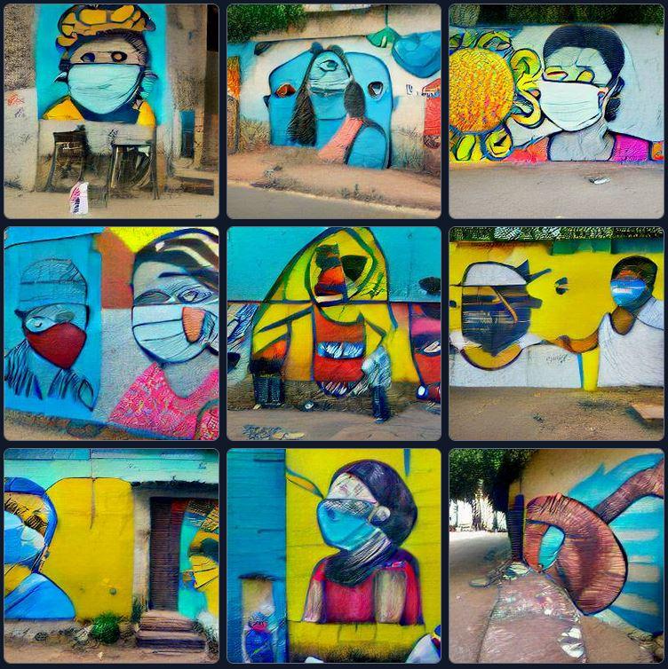 Images produced by AI @ craiyola.com with input: "Street art for COVID-19 preparedness and response among Urban Poor of New Delhi in India" Street art for COVID-19 preparedness and response among Urban Poor of New Delhi in India